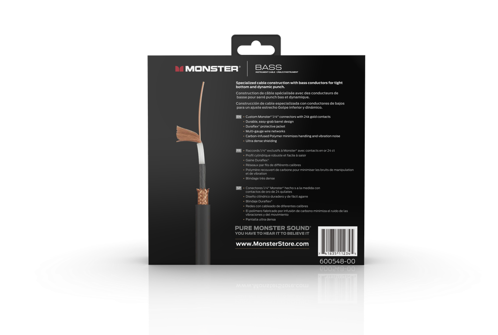 Monster® Prolink Monster Bass® Instrument Cable - Jack Mâle vers Jack Mâle 3,65m